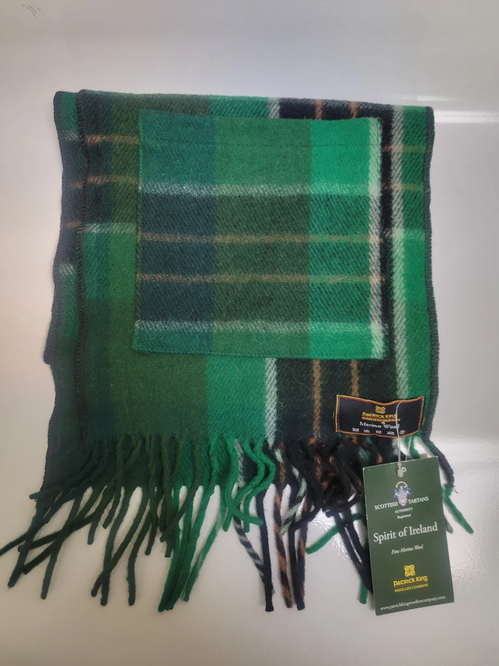 NWT Patrick King Woollen Company Merino Wool Green Plaid Fringe Scarf  Ireland